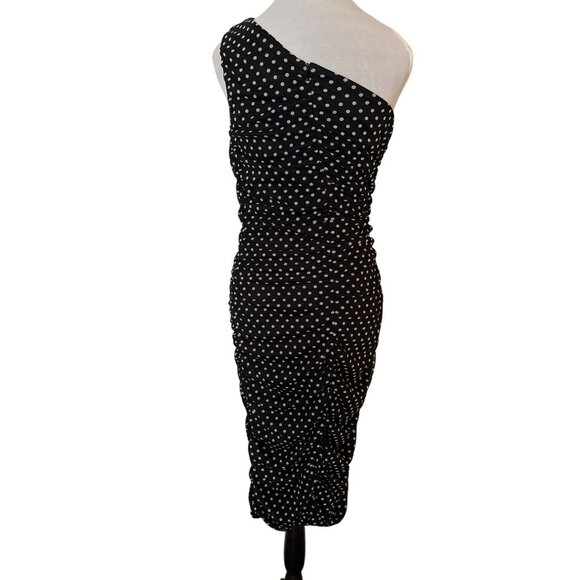 Love X Design Polka Dot One-Shoulder Ruched Midi Dress Size L - Picture 2 of 6